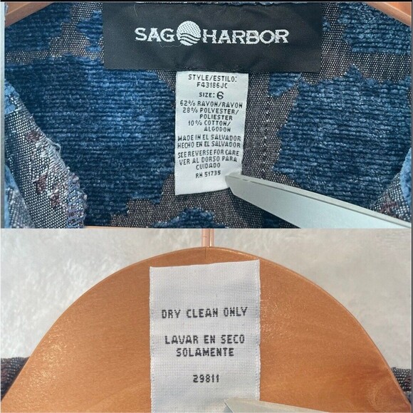 Vintage Sag Harbor Jacket Blue Gray Tapestry Woven Textured Womens 6 - Picture 7 of 7
